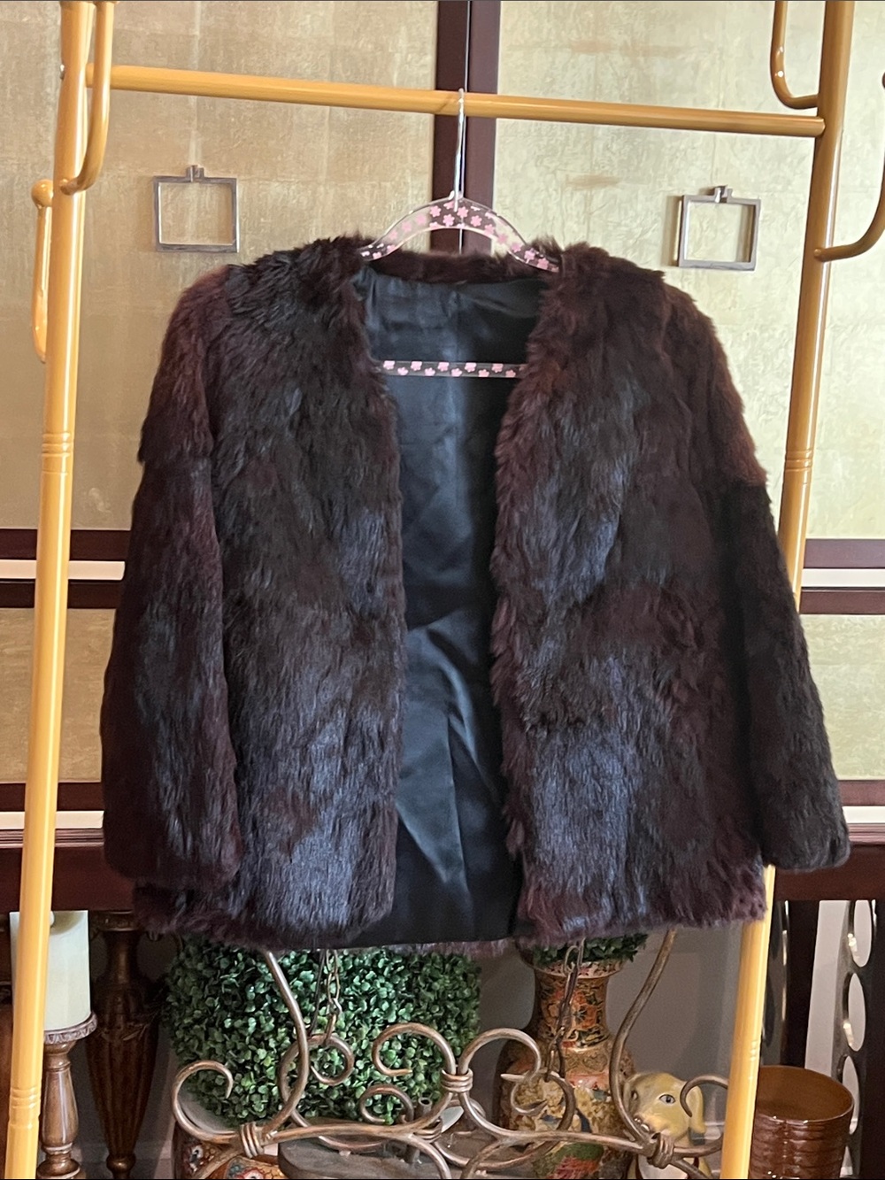 Women's Dark Brown Faux Fur Coat - Elegant Short Jacket a vintage find